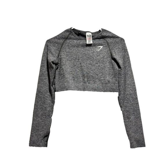 Gymshark Women's Cropped Top Gray Large Solid Seamless Long Sleeve Round Neck - Picture 1 of 9